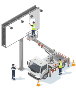 skylift-Boomlift-truck-isometric-Engine-Powered-Scissor-Lift-help-worker-to-change-poster-on-billboard-advertising-business skylift-Boomlift-truck-isometric-Engine-Powered-Scissor-Lift-help-worker-to-change-poster-on-billboard-advertising-business